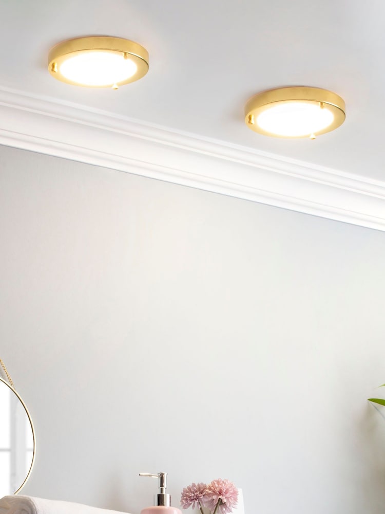 BHS Brass Delphi Small LED Flush Bathroom Ceiling Light - Image 1 of 6