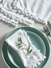 White Pom Pom 100% Cotton Tablecloth and Napkins Napkins - Image 1 of 2
