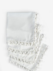 White Pom Pom 100% Cotton Tablecloth and Napkins Napkins - Image 2 of 2