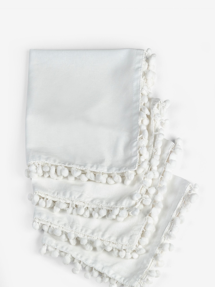 White Pom Pom 100% Cotton Tablecloth and Napkins Napkins - Image 2 of 2