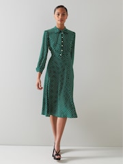 LK Bennett Green/Cream Mortimer Polka Dot Silk Dress - Image 1 of 4