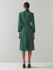 LK Bennett Green/Cream Mortimer Polka Dot Silk Dress - Image 2 of 4