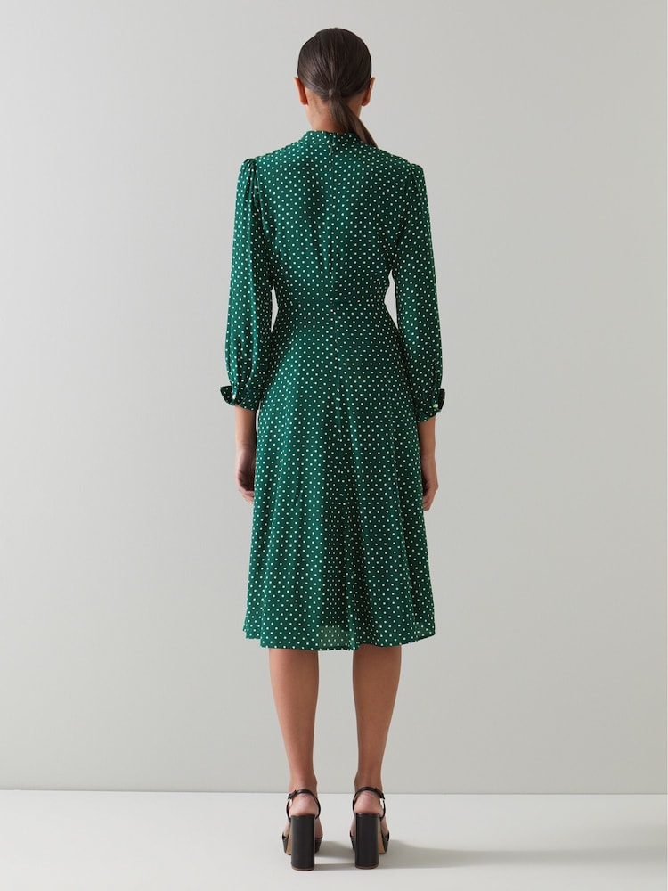 LK Bennett Green/Cream Mortimer Polka Dot Silk Dress - Image 2 of 4