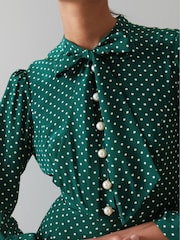 LK Bennett Green/Cream Mortimer Polka Dot Silk Dress - Image 3 of 4