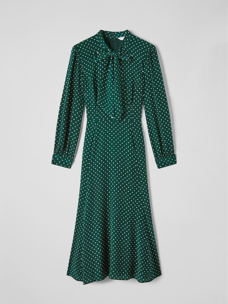 LK Bennett Green/Cream Mortimer Polka Dot Silk Dress - Image 4 of 4