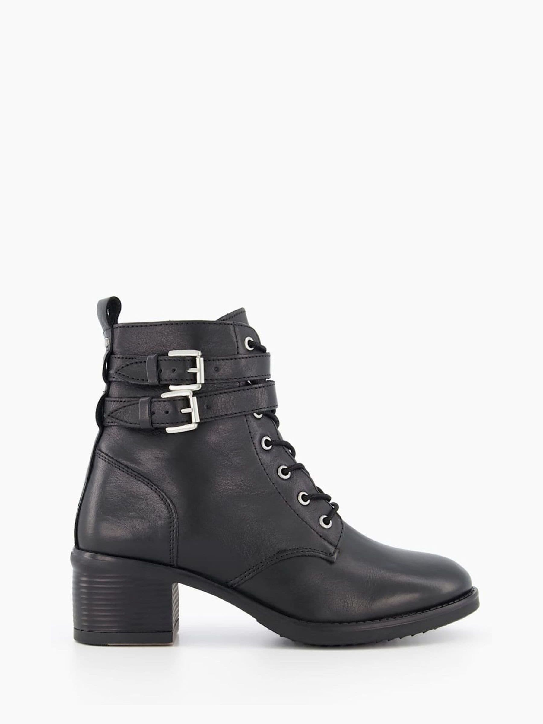 Buy Dune London Black Wide Fit Paxan Buckle Detail Heeled Ankle Boots from Next Luxembourg