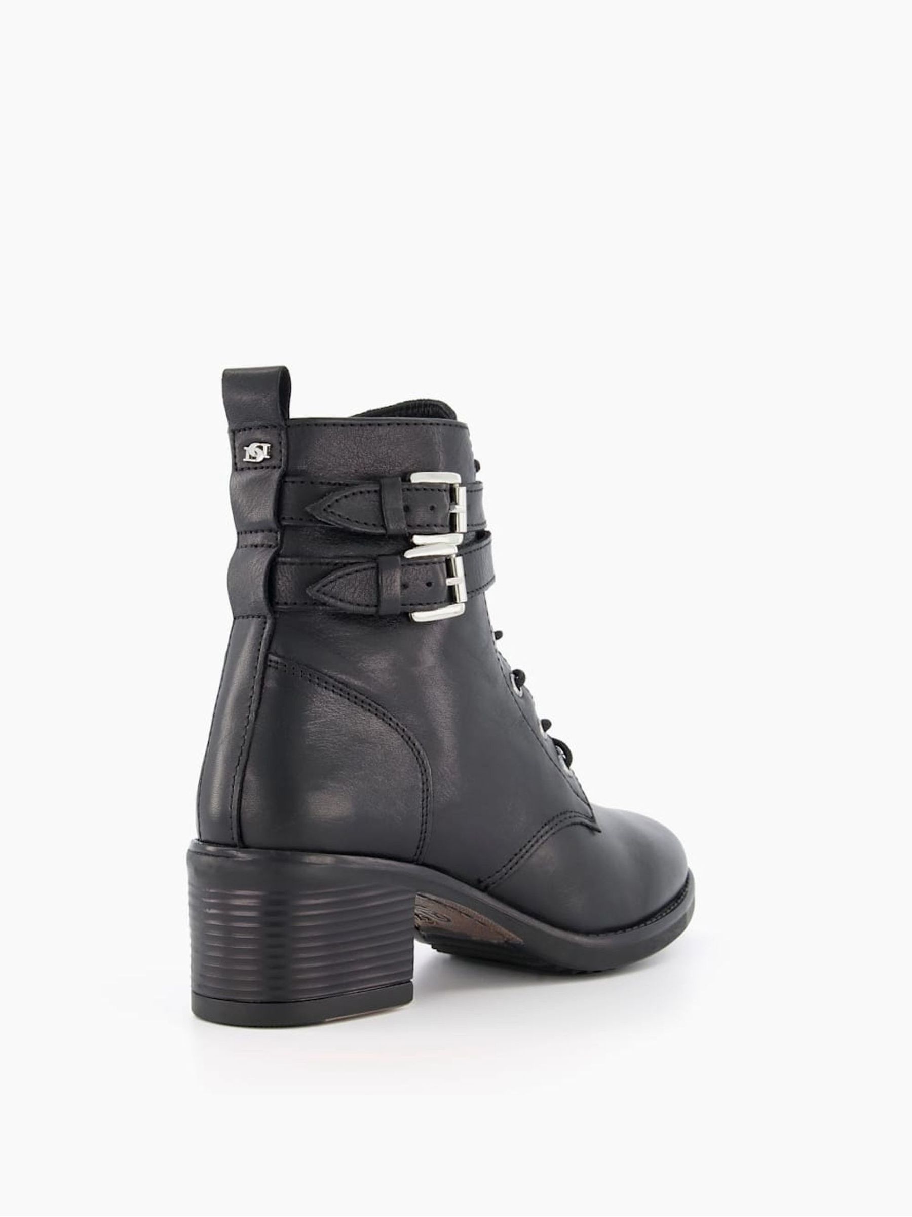 Dune London Black Wide Fit Paxan Buckle Detail Heeled Ankle Boots