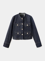 Mango Blue Demim Cropped Collarless Jacket - Image 1 of 2