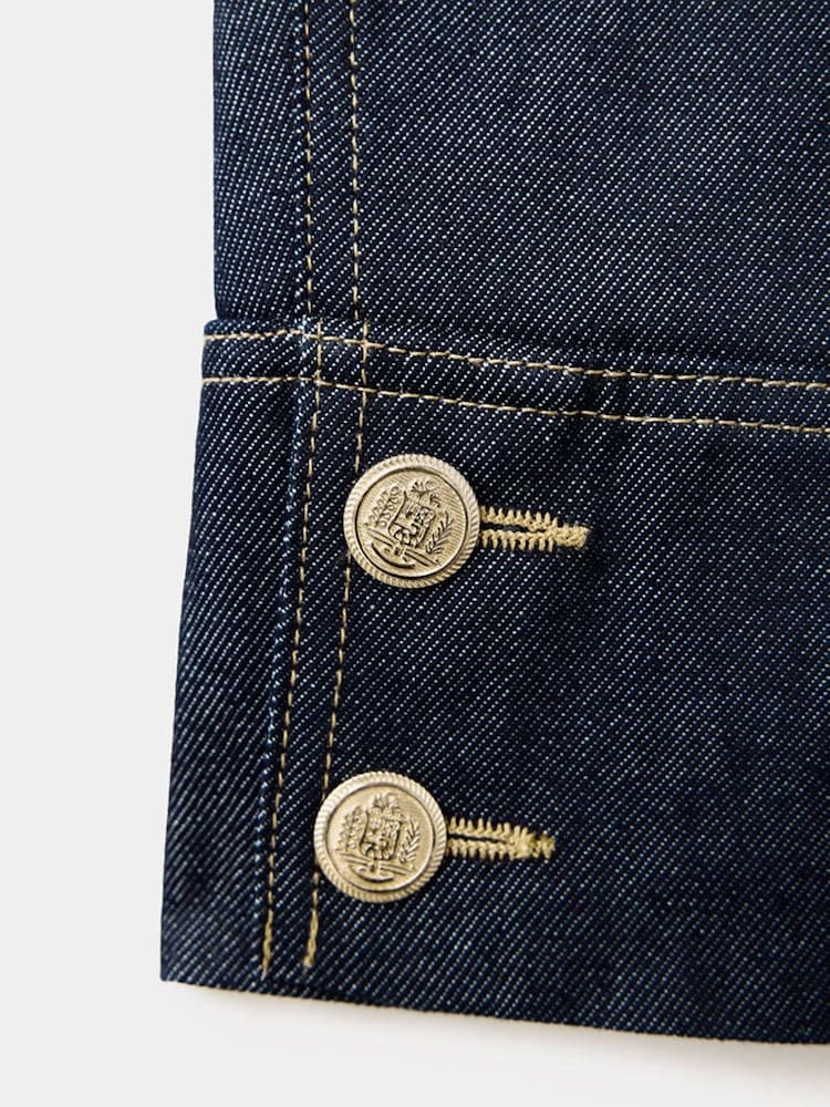 Mango Blue Demim Cropped Collarless Jacket - Image 2 of 2
