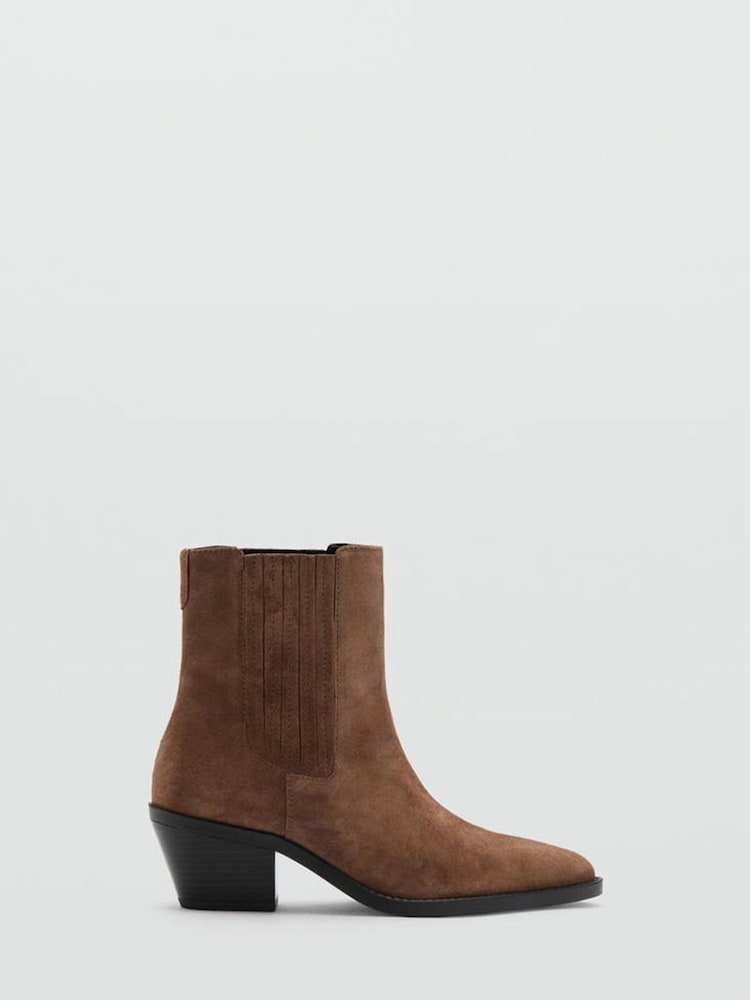 Mango Brown Suede Ankle Western Boots - Image 1 of 4