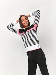 M&co Pullover mit Rundhalsausschnitt und Blockstreifen, Schwarz - Bild 1 von 7