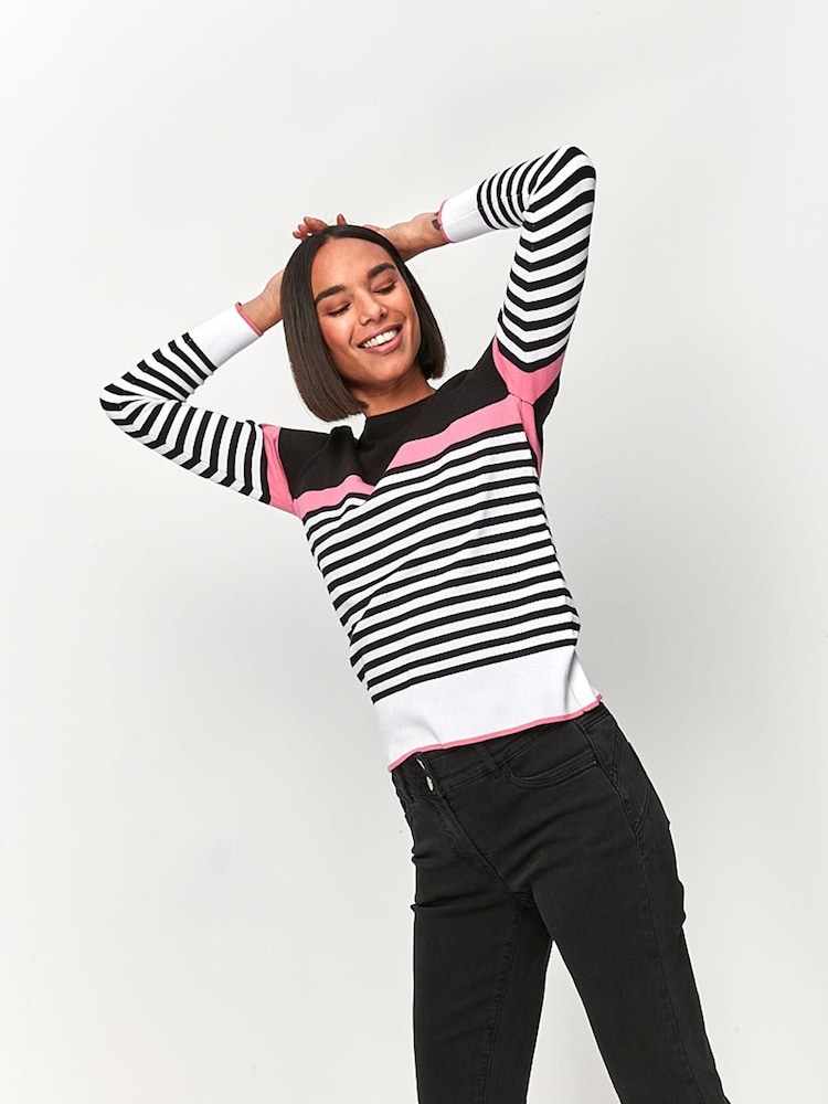 M&co Pullover mit Rundhalsausschnitt und Blockstreifen, Schwarz - Bild 1 von 7 M&co Pullover mit Rundhalsausschnitt und Blockstreifen, Schwarz - Bild 1 von 7