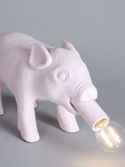 BHS Pink Hilda Flocked Pig Table Lamp - Image 2 of 4