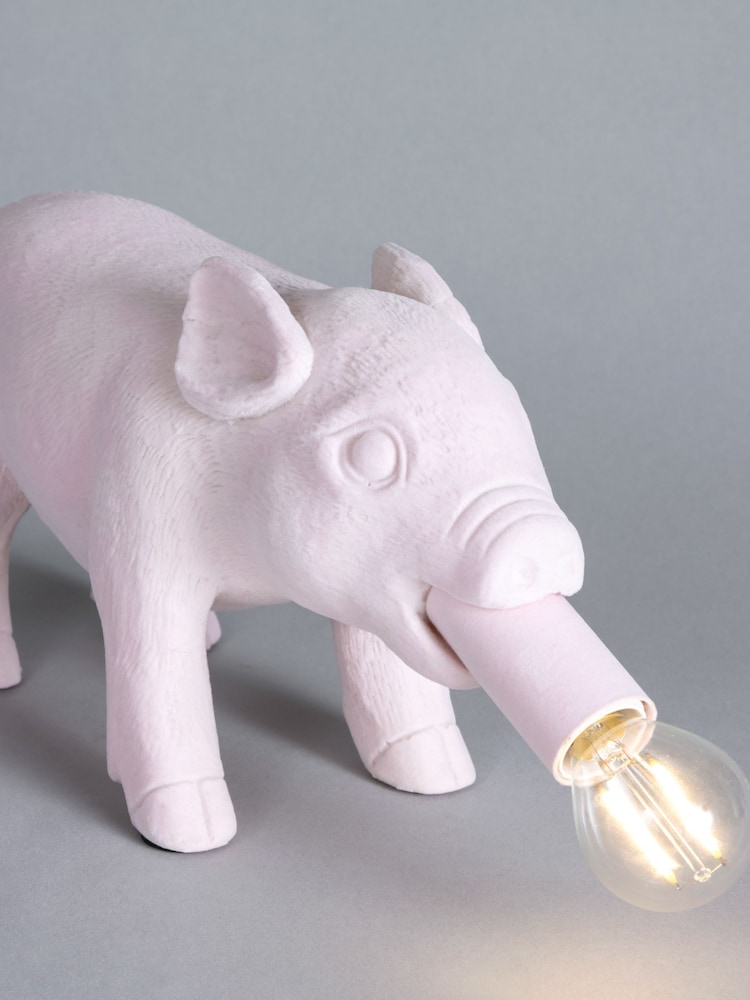 BHS Pink Hilda Flocked Pig Table Lamp - Image 2 of 4