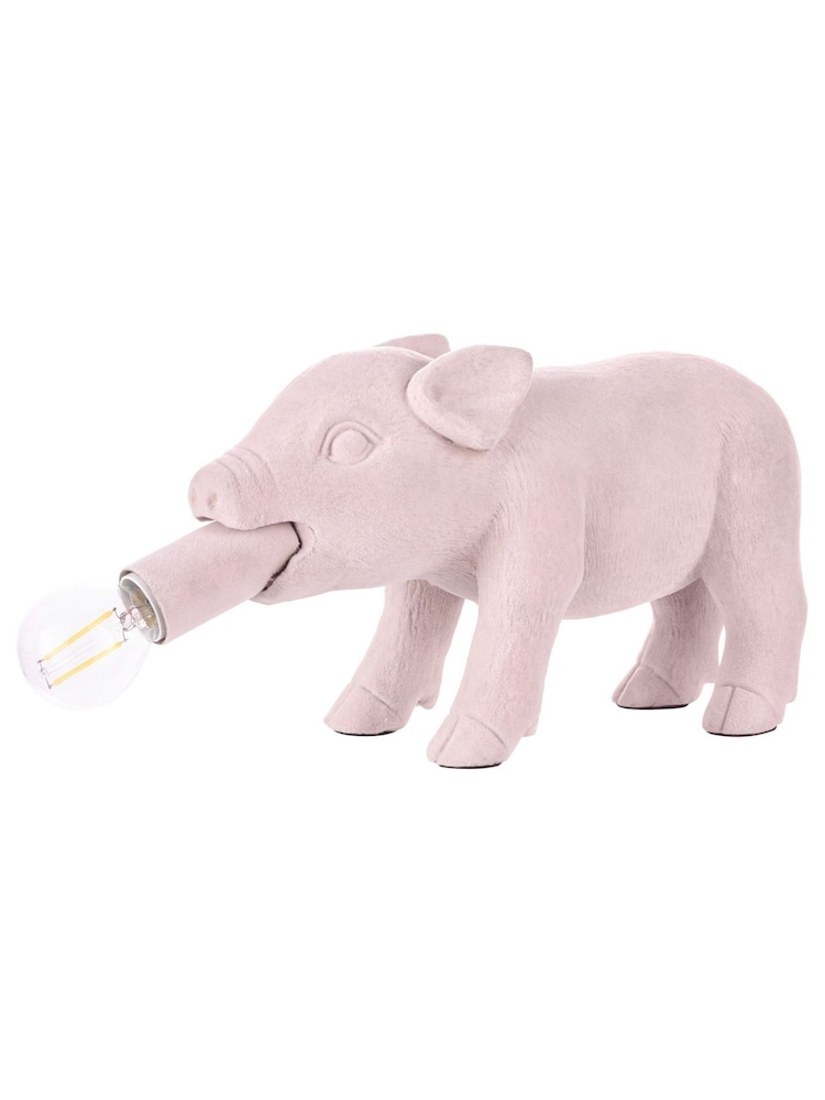 BHS Pink Hilda Flocked Pig Table Lamp - Image 4 of 4