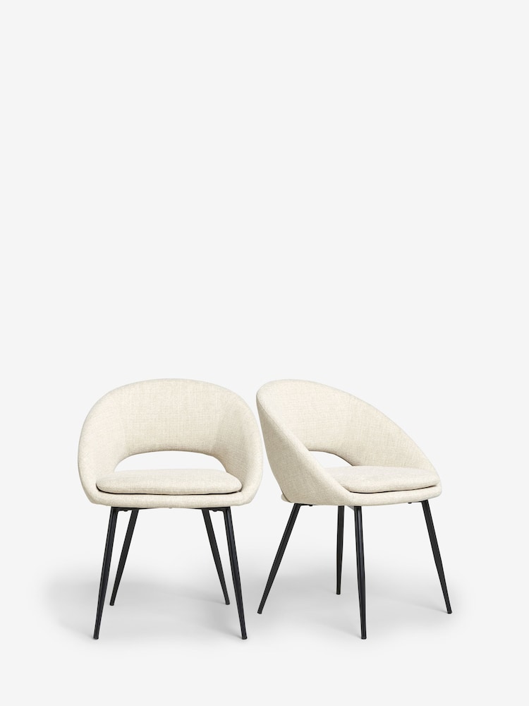 Set of 2 Tweedy Plain Natural Hewitt Upholstered Black Leg Dining Chairs - Image 2 of 9