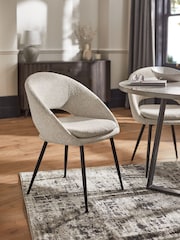 Set of 2 Casual Boucle Natural Hewitt Upholstered Black Leg Dining Chairs - Image 1 of 8