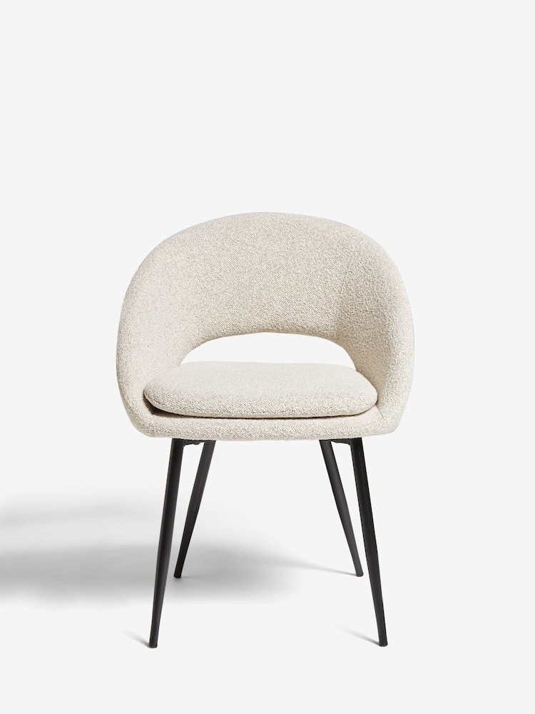 Set of 2 Casual Boucle Natural Hewitt Upholstered Black Leg Dining Chairs - Image 2 of 8