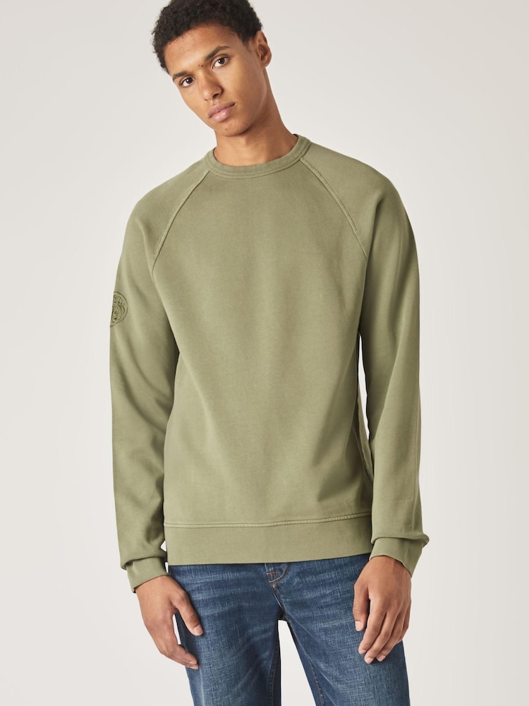 Pretty Green Khaki Green Cascade Crew Neck Sweatshirt - Image 1 of 5