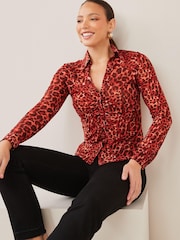 Red Animal Print Next Ruched Front Long Sleeve Shirt - Image 1 of 7