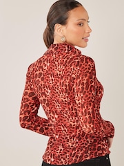 Red Animal Print Next Ruched Front Long Sleeve Shirt - Image 3 of 7