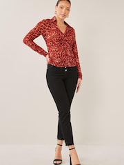 Red Animal Print Next Ruched Front Long Sleeve Shirt - Image 4 of 7