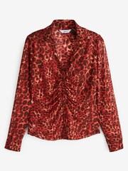 Red Animal Print Next Ruched Front Long Sleeve Shirt - Image 7 of 7