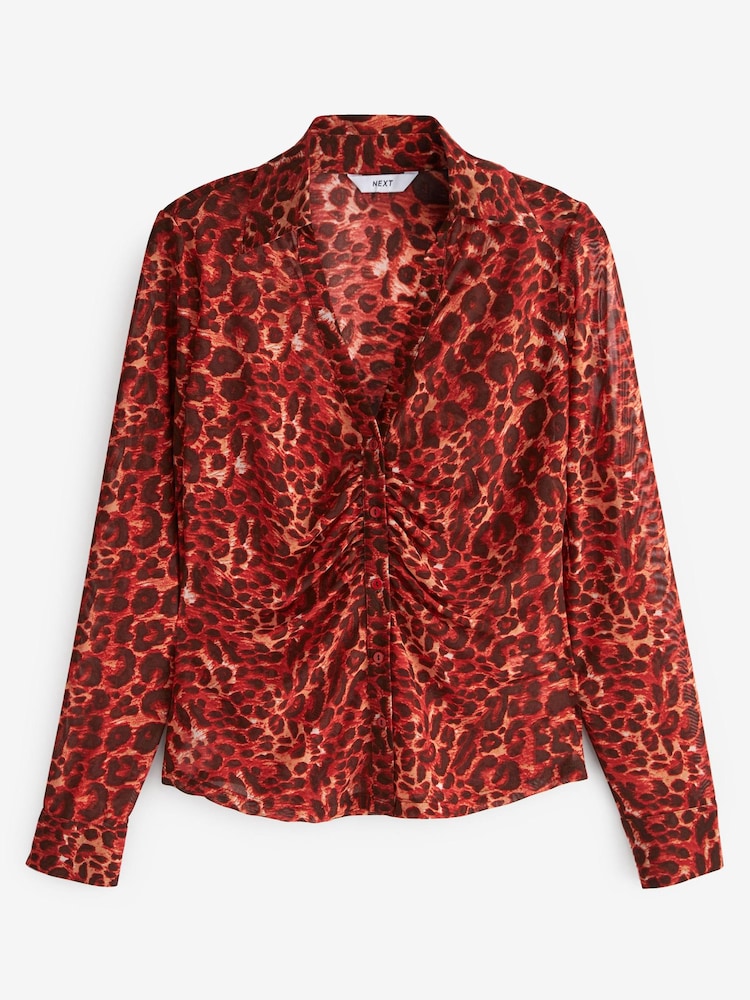 Red Animal Print Next Ruched Front Long Sleeve Shirt - Image 7 of 7