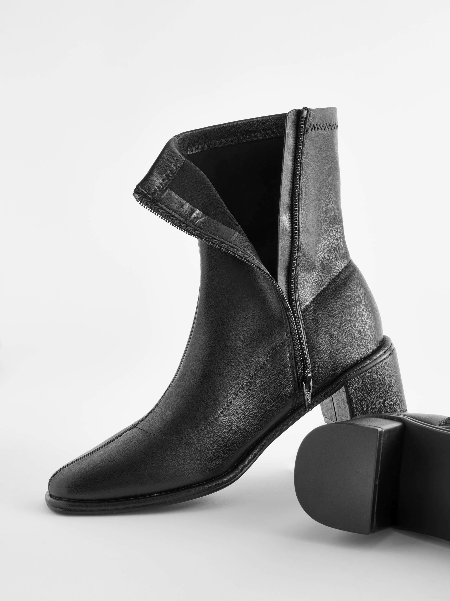 Buy Black PU Regular Wide Fit Forever Comfort Sock Ankle Boots from Next Luxembourg