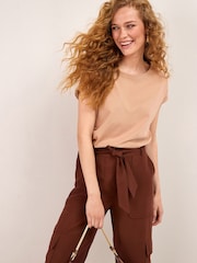 Natural Tan Brown Cap Sleeve T-Shirt Top - Image 1 of 5