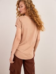 Natural Tan Brown Cap Sleeve T-Shirt Top - Image 2 of 5