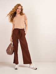 Natural Tan Brown Cap Sleeve T-Shirt Top - Image 3 of 5