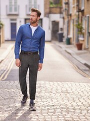 Brown Herringbone Relaxed Tapered Pleated Nova Fides Wool Blend Formal Trousers - Image 2 of 8