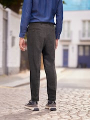 Brown Herringbone Relaxed Tapered Pleated Nova Fides Wool Blend Formal Trousers - Image 3 of 8
