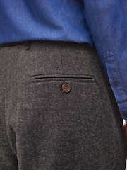 Brown Herringbone Relaxed Tapered Pleated Nova Fides Wool Blend Formal Trousers - Image 4 of 8