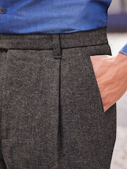 Brown Herringbone Relaxed Tapered Pleated Nova Fides Wool Blend Formal Trousers - Image 5 of 8