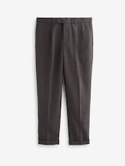 Brown Herringbone Relaxed Tapered Pleated Nova Fides Wool Blend Formal Trousers - Image 7 of 8