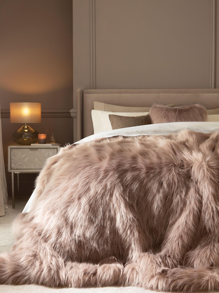 Mink Brown Long Faux Fur Throw - Image 1 of 3