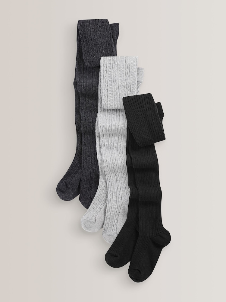 Fekete/Szürke - 3 Csomag Cotton Rich Cable Harisnya - 4/ 1 kép