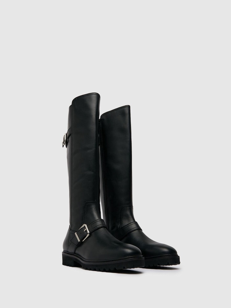 Schuh Darla Black Leather Rider Boots - Image 2 of 4