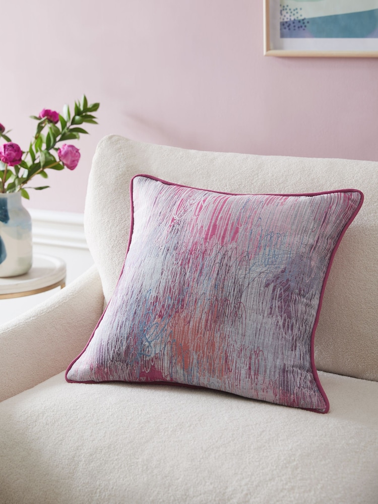 Pink Embroidered Lines Cushion - Image 1 of 6 Pink Embroidered Lines Cushion - Image 1 of 6