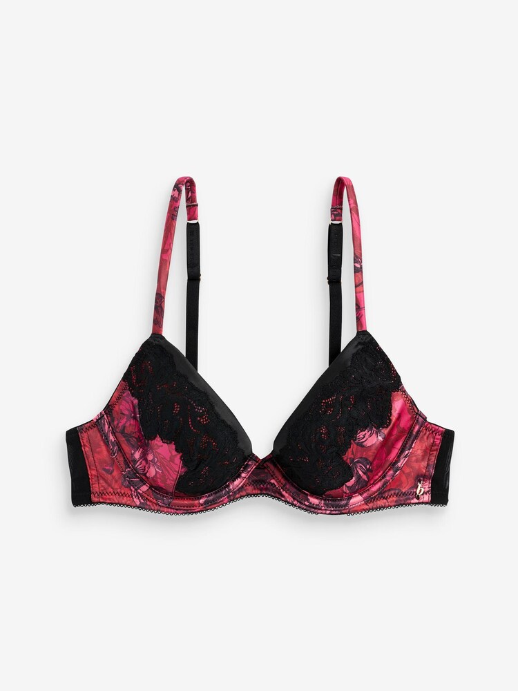 Różowy satynowy biustonosz B by Ted Baker z motywem kwiatowym i głębokim dekoltem - Image 2 of 2