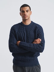 Aubin Polperro Patchwork Cable Crew Jumper - Image 1 of 5