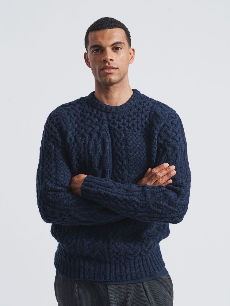 Aubin Polperro Patchwork Cable Crew Jumper - Image 1 of 5