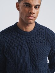 Aubin Polperro Patchwork Cable Crew Jumper - Image 3 of 5