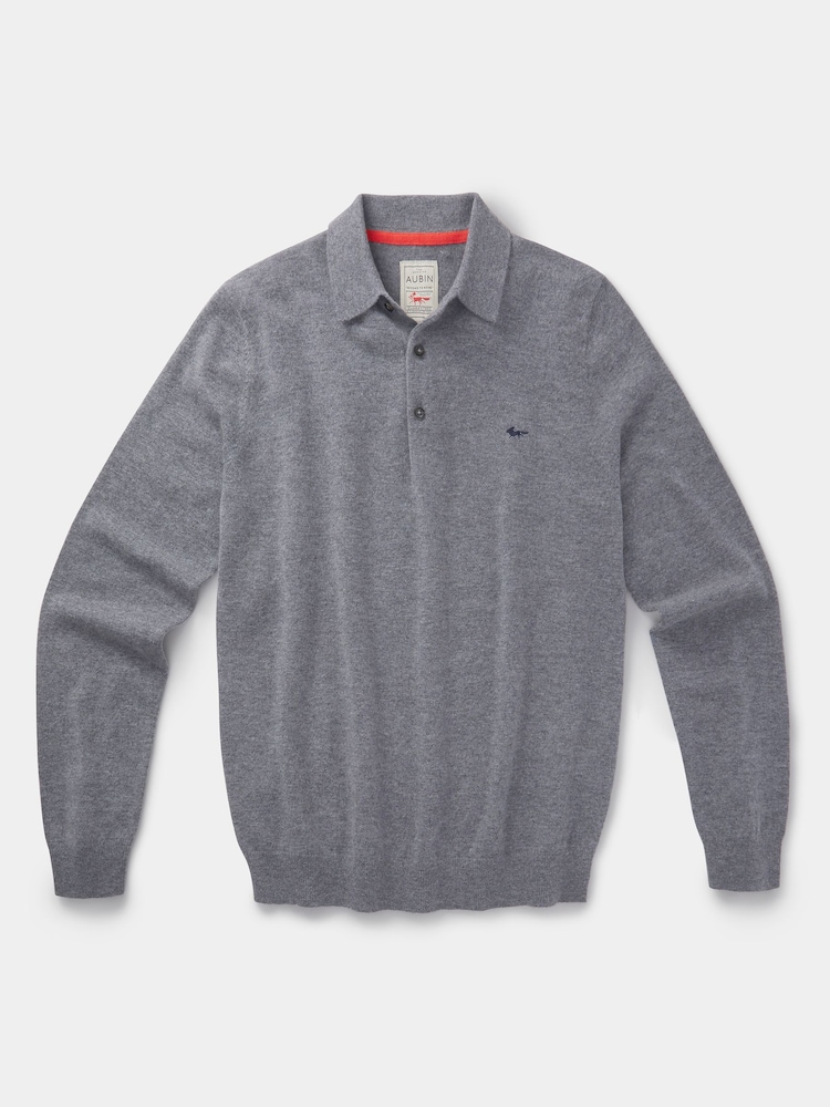 Aubin Grey Merino Cashmere Blend Polo Shirt - Image 4 of 4