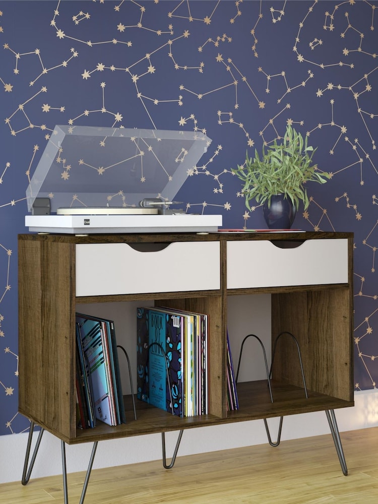 Novogratz Brown Concord Turntable Stand With Drawers - Image 2 of 5
