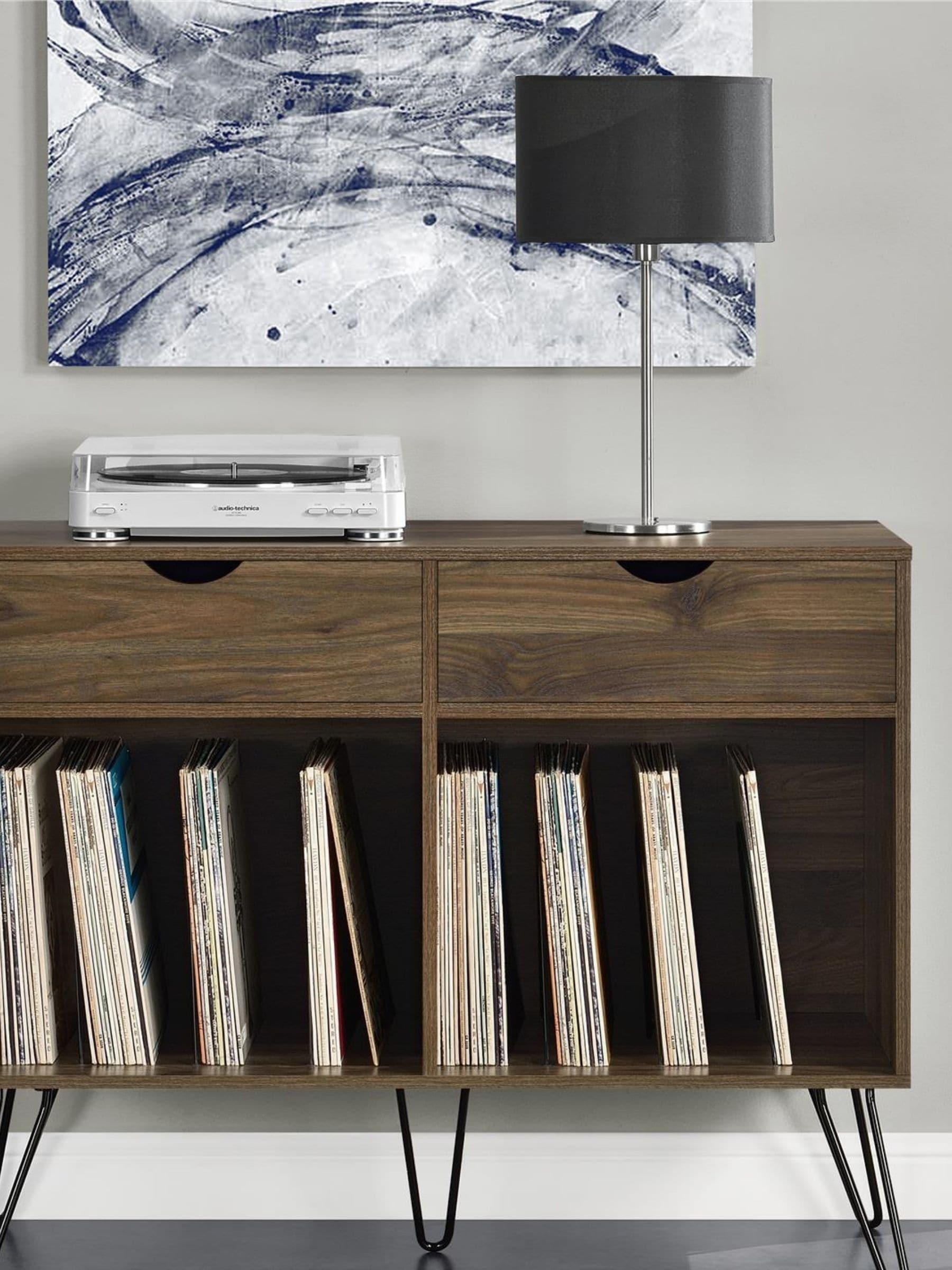 Novogratz Concord 2 Drawer Turntable Stand - Walnut - Black Metal - Image 4