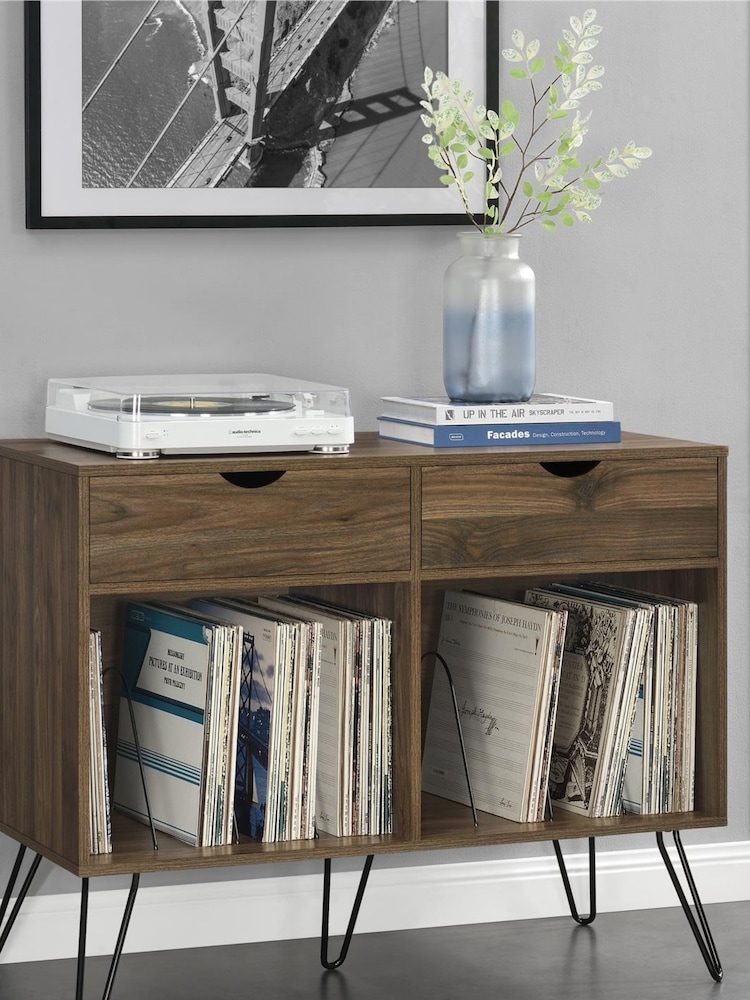 Novogratz Brown Concord Turntable Stand With Drawers - Image 2 of 5