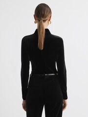 Reiss Black Caty Velvet Funnel Neck Top - Image 5 of 5